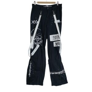 HT DENIM Black & White Suspender Hi-Rise Carpenter Pants Size 9 Goth Punk Grunge